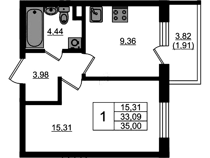 1-комнатная квартира 35 м², 1/4 эт., ЖК «Новая история»